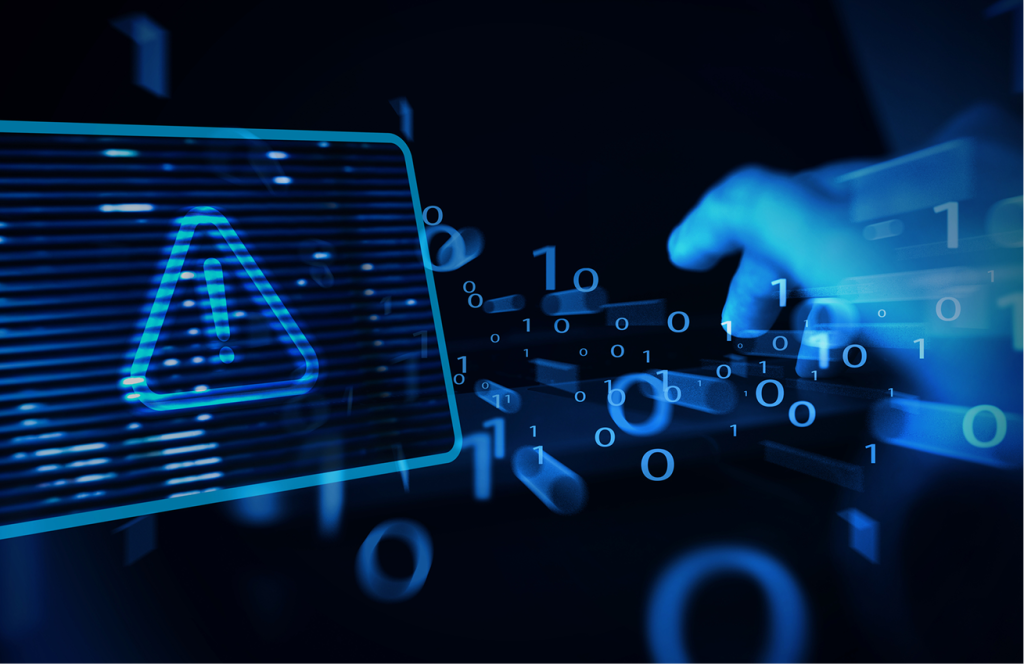 Sistema hackeado alerta de aviso no computador portátil. Ataque cibernético à rede de computadores, vírus, spyware, malware ou software malicioso. Conceito de segurança cibernética e cibercrime. Tecnologia de segurança do sistema